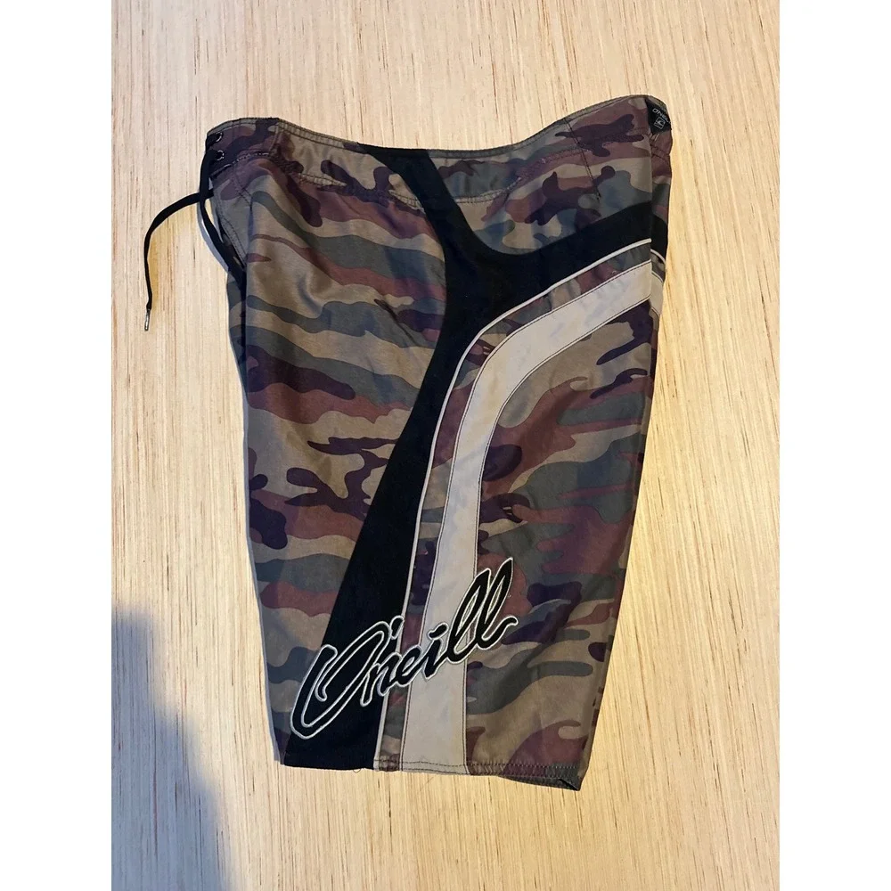ONeill Mens Camo Board Shorts Size 34 Camouflage Swim Trunks Surfing Beachwear